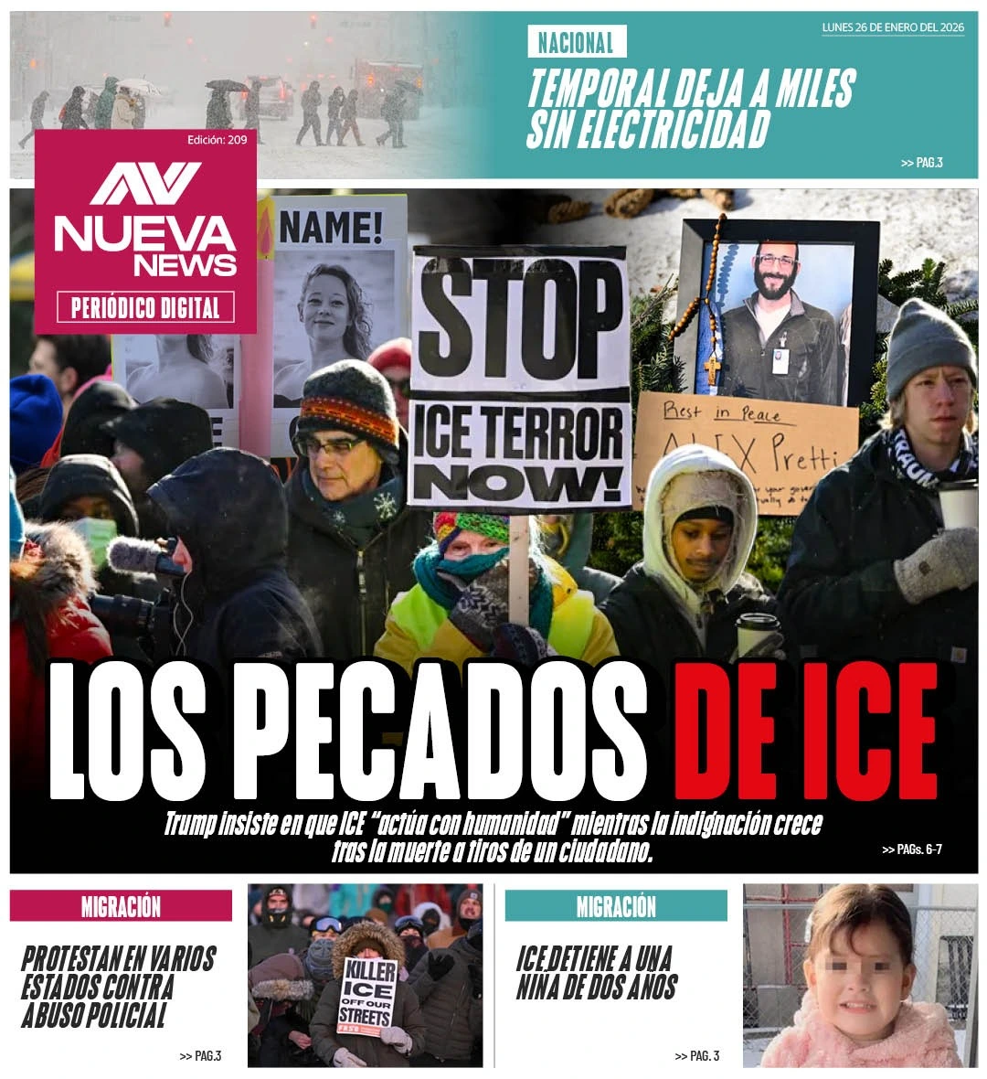 EN PORTADA: LOS PECADOS DE ICE Trump insiste en que ICE “actúa con humanidad” mientras la indignación crece tras la muerte a tiros de un ciudadano